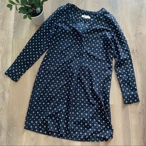 LOFT Navy Pattern Long Sleeve Midi Dress